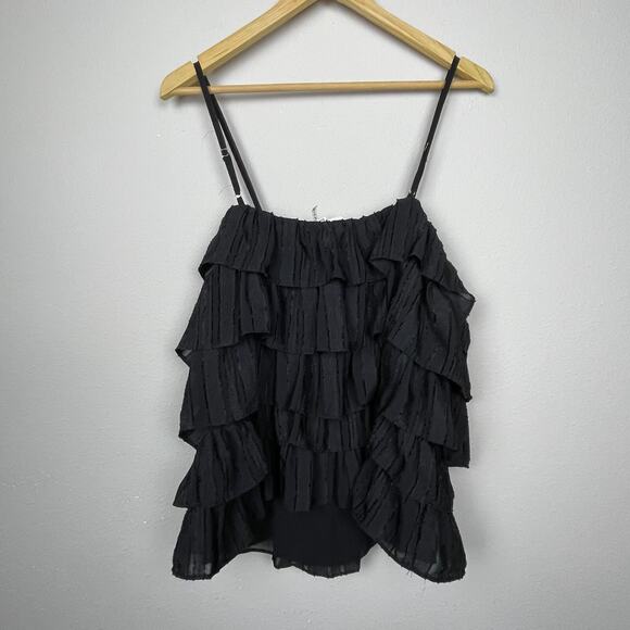 Entro Medium Black Velvet Striped Tiered Ruffle Top Goth‎ Whimsigoth Festival - Picture 5 of 7